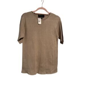 [Vintage] Deadstock NWT Beige August Silk Ribbed Short Sleeve Top - Size M